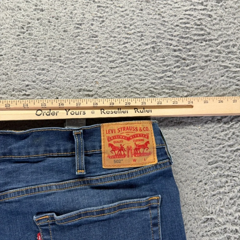 Levi's 502 Jeans Mens 44x34 Blue Cotton Denim Tapered Leg Faded Workwear Stretch